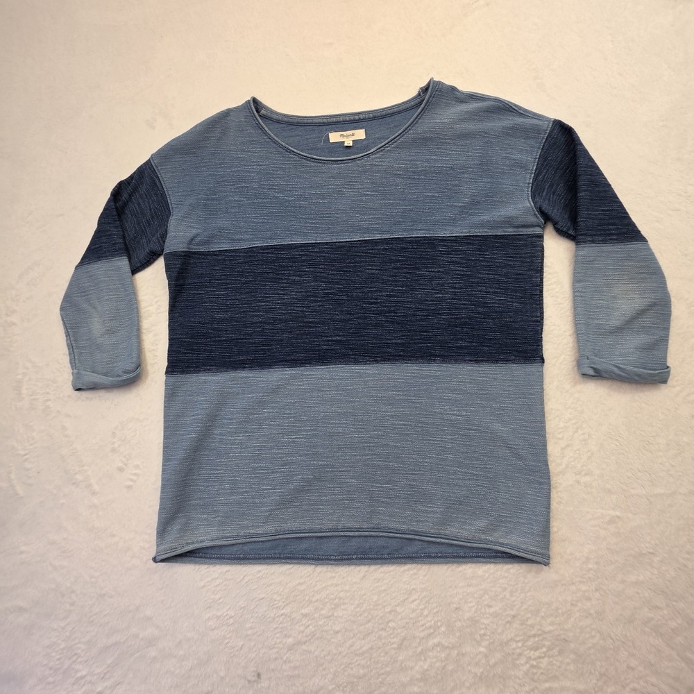 Madewell Colorblock Knit Top XS Blue Long Sleeve Lightweight Sweater